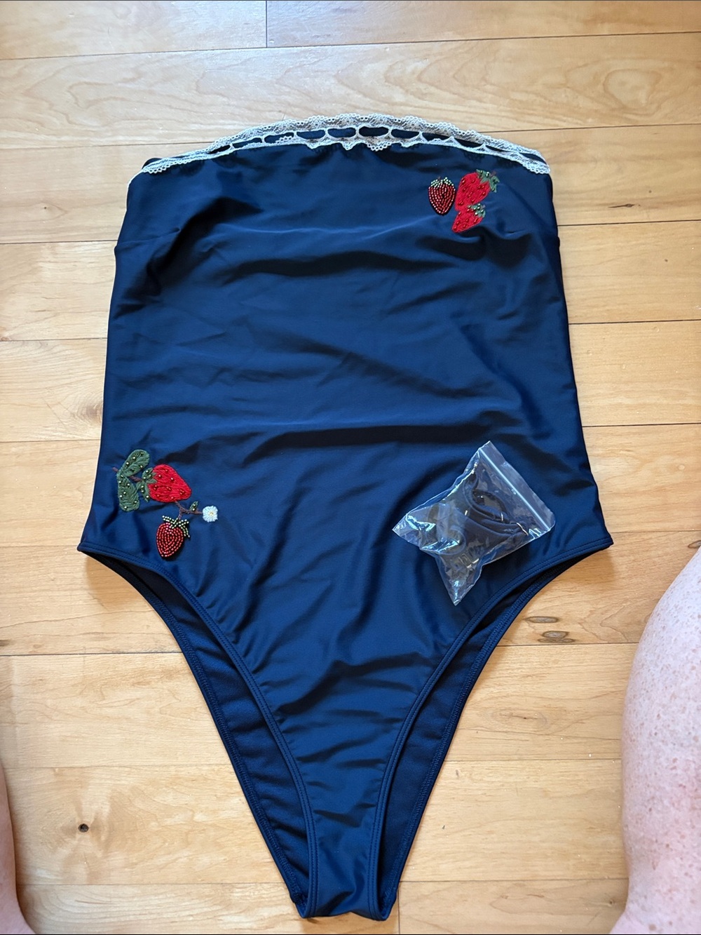 Abercrombie & Fitch Navy Strapless One-Piece Swimsuit with Strawberry Motif